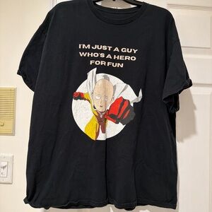 Anime Saitama Vintage Heroic Graphic Black T-Shirt